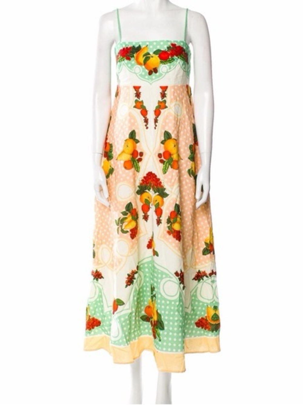 Caroline Constas Fruit Print Maxi Dress in Green and Peach